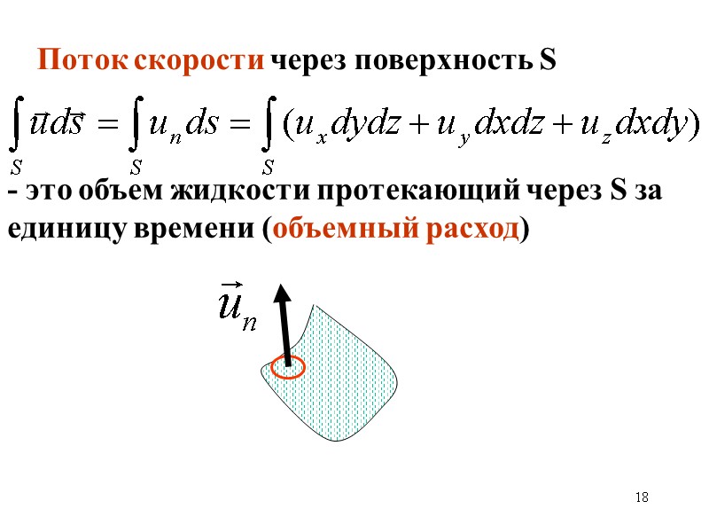 18 Поток скорости через поверхность S - это объем жидкости протекающий через S за